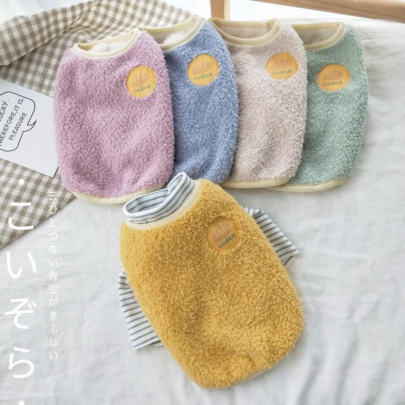 Ropa cálida de lana para perros, jersey de invierno con cuello redondo, sudadera, abrigo, ropa para mascotas, sudaderas con capucha para cachorros en rosa, azul y verde, disfraz para perros pequeños - imagen 3