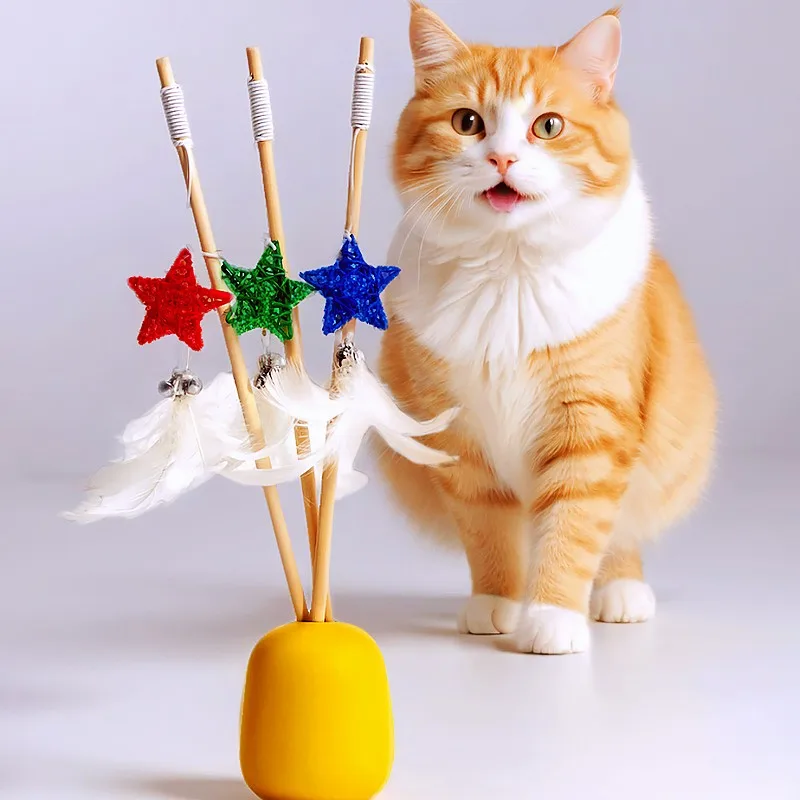 Juguete de plumas con campana para gatos – Palo interactivo