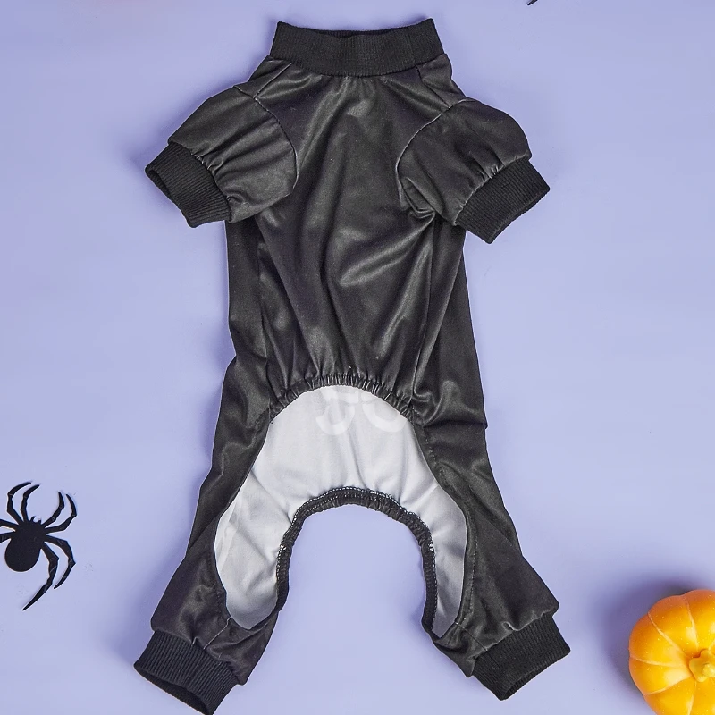 Mono de esqueleto para perro de Halloween, mono negro para mascotas con estampado de hueso blanco, ropa para mascotas de perros pequeños y gatos para fiesta de disfraces de Halloween - imagen 4