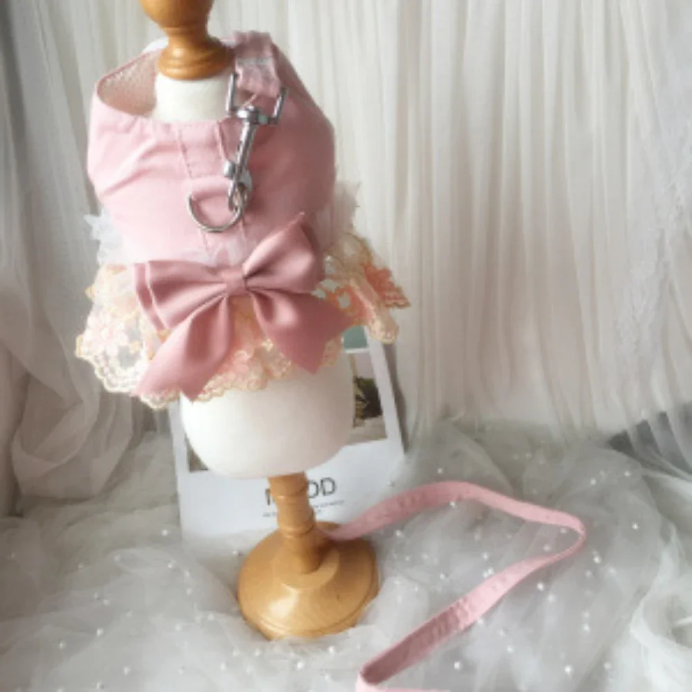 Correa para el pecho de malla para perros y mascotas con lazo grande, correa para el pecho de encaje, Mini cuerda de tracción exterior transpirable, juego de arnés y correa para perros - imagen 5