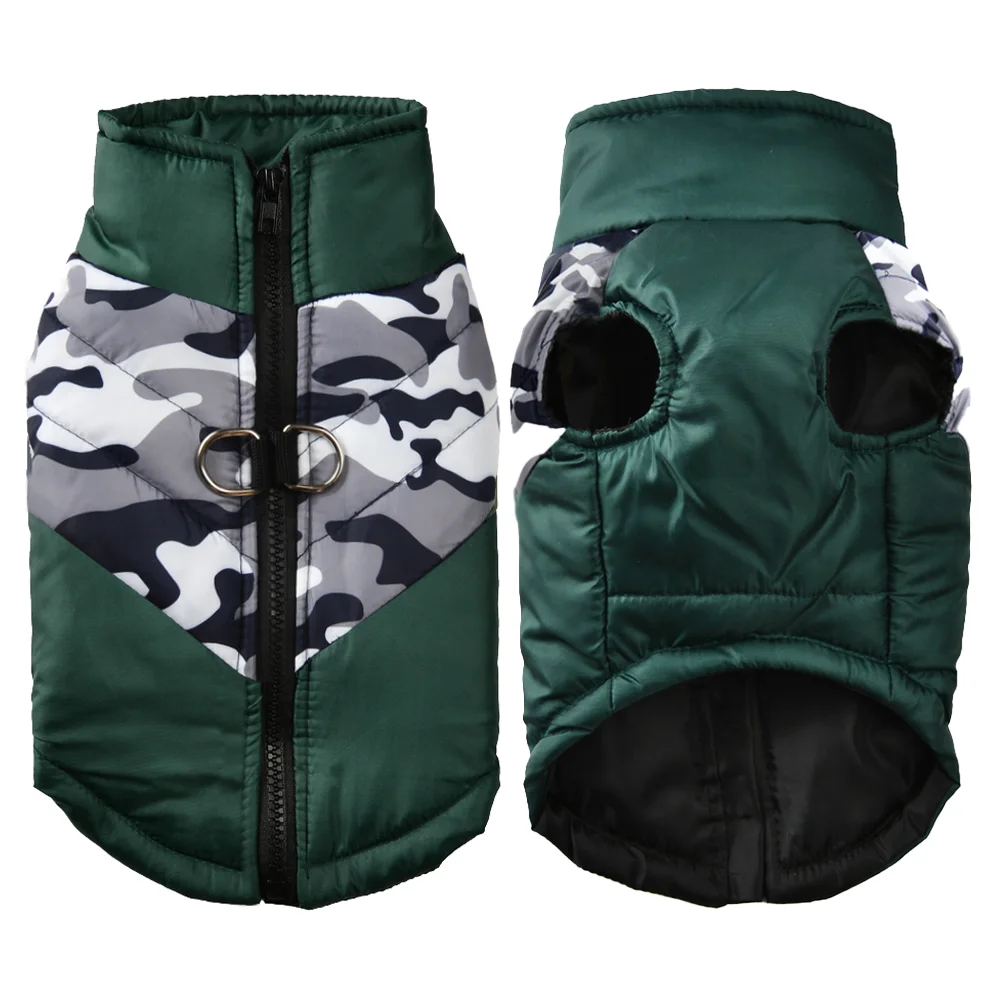 Ropa cálida de invierno para perros pequeños y medianos, chaleco con estampado de camuflaje para mascotas, abrigo con anillo en D, chaqueta impermeable para mascotas Yorkshire Pug