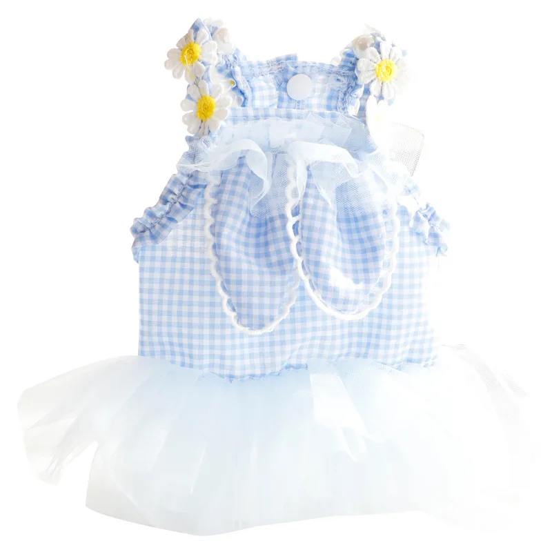Vestido con orejas de conejo para primavera/verano para mascotas, vestido fino de princesa para gatos, vestido de hilo de encaje, camiseta sin mangas de peluche para perros pequeños, vestidos para perros pequeños - imagen 5