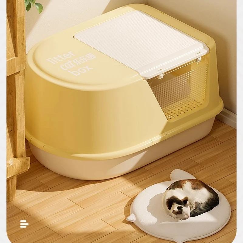Caja de arena para gatos grande, cerrada, antiolor y antisalpicaduras - imagen 2