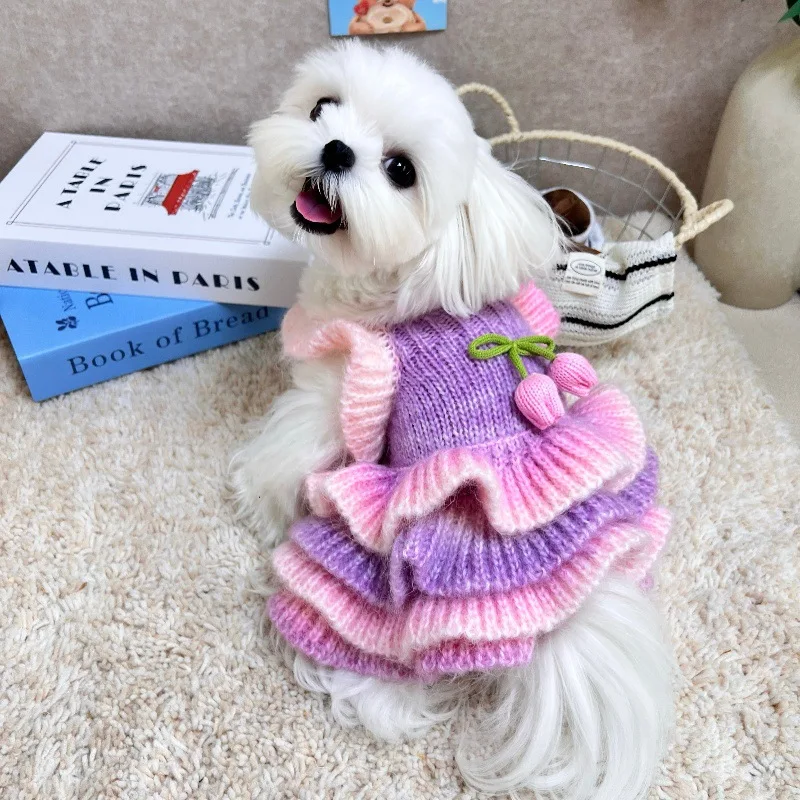 Vestido de punto con flores para Chihuahua y Yorkie – Ropa suave para perros pequeños - imagen 2