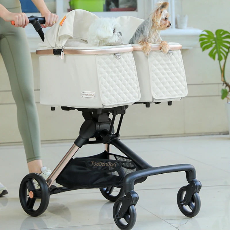 Cute Foldable Cat Stroller for 2 Cats 4 Wheels Outdoor Dual Cat Stroller Bag Detachable Dog Trolley Carrier Luxury Pet Products - imagen 2