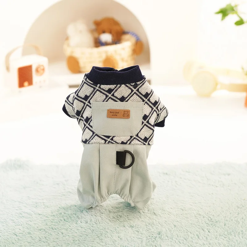 Mono de punto con bolsillo para mascotas, conjunto de una sola capa, monos bonitos para mascotas, pantalones de cuatro patas, ropa para cachorros, pijama, ropa para perros pequeños - imagen 4