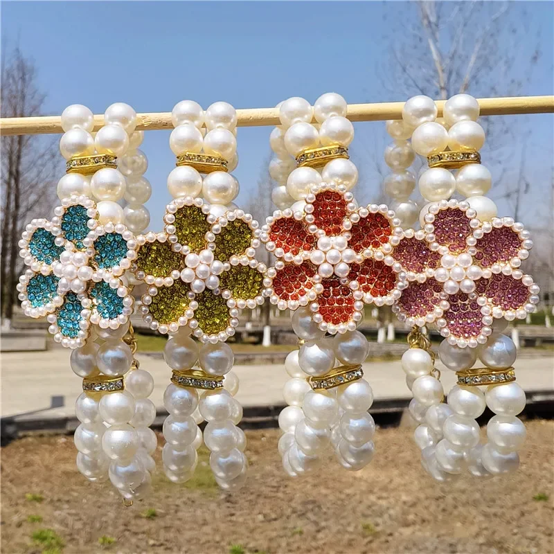 Collar de perro de perla Chihuahua, Collar de gato con botón de langosta dorado, Collar ajustable con diamantes de imitación y flores para perro, accesorios para mascotas - imagen 4