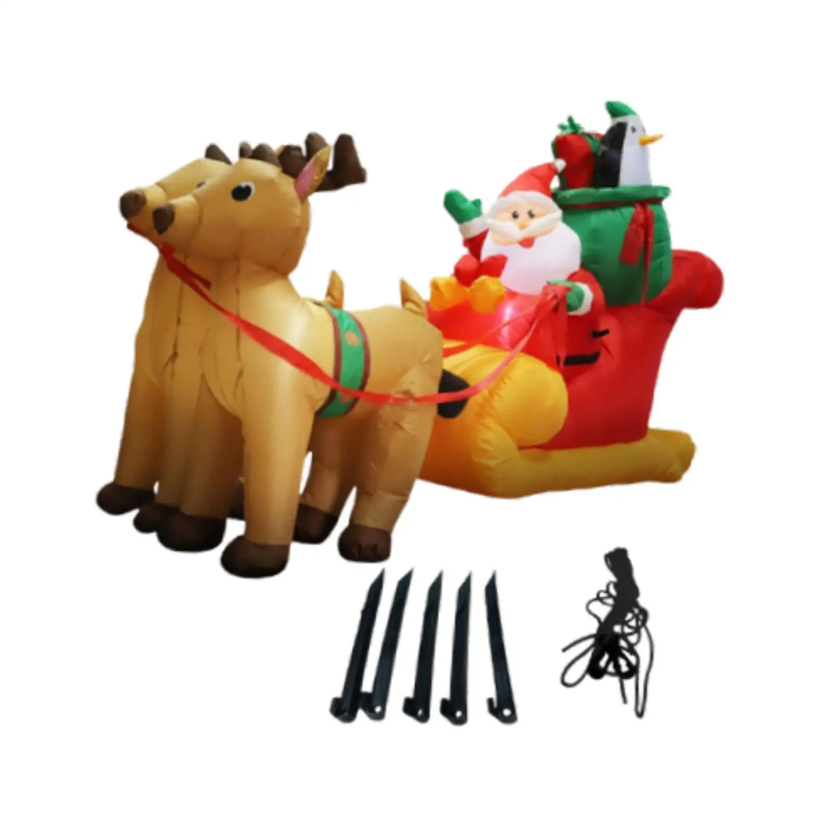 Trineo inflable de Navidad con forma de reno y Papá Noel, juguete inflable, luces LED, decoración de patio de Navidad, decoración al aire libre para jardín e invierno - imagen 3