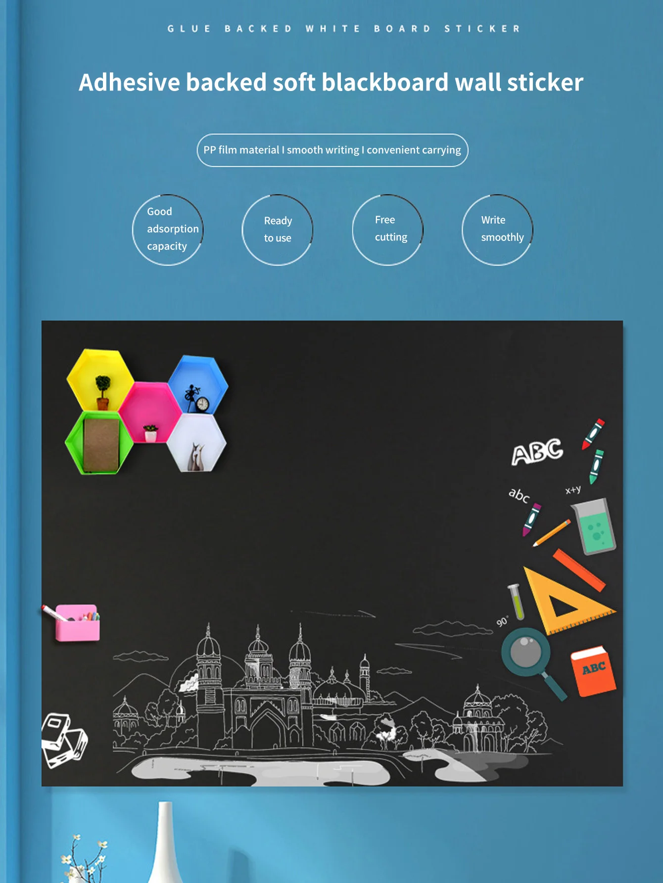 Un rollo de papel tapiz de pizarra extraíble, un rollo de papel tapiz de pizarra extraíble de vinilo autoadhesivo, cinco colores de tiza, papel tapiz duradero de borrado en seco, tablero de mensajes, adecuado para oficinas, escuelas y hogares