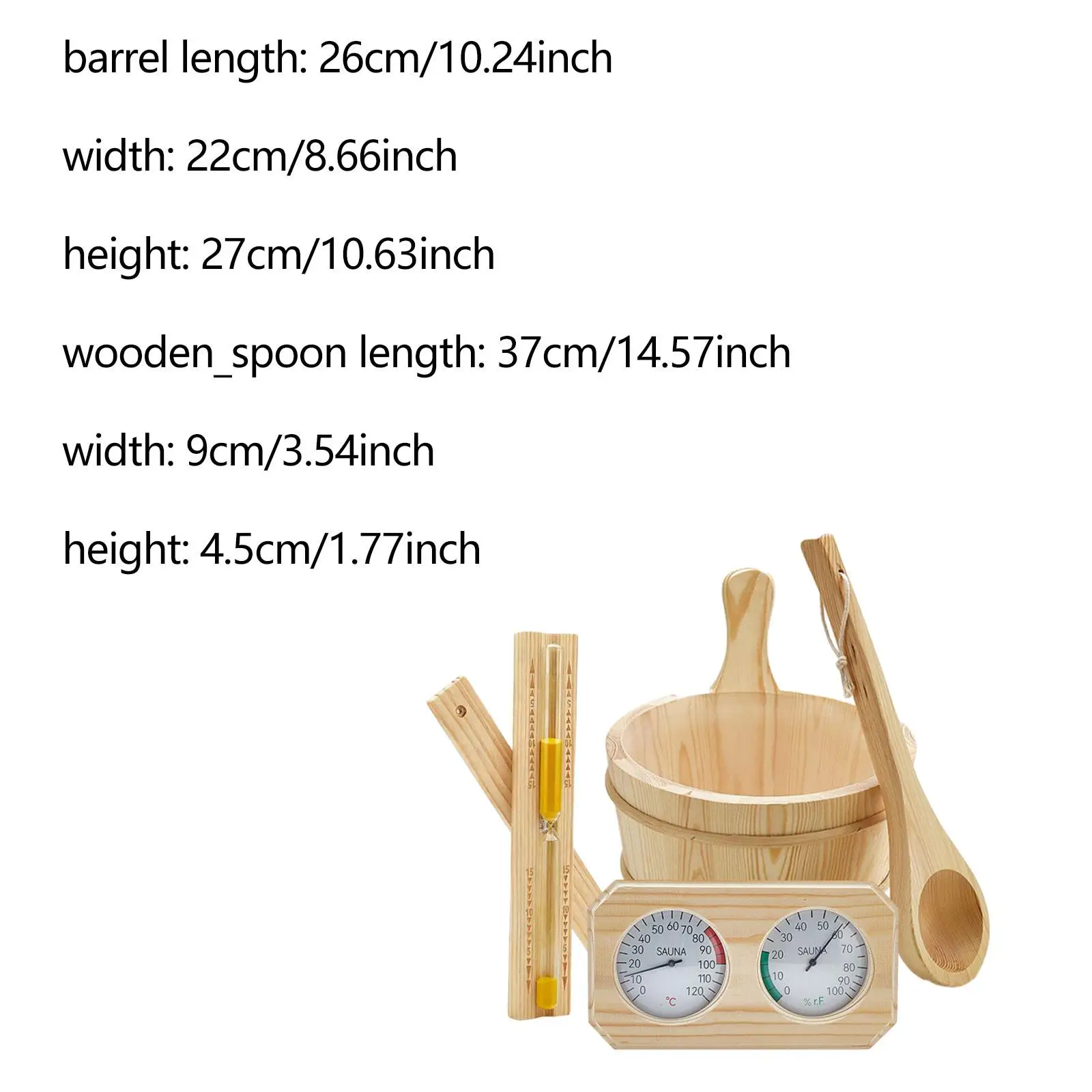 Sauna Accessories Set,4L Sturdy Gifts Multifunctionlal Thermometer Hygrometer Hourglass Sand Timer Ladle for Home Bathroom SPA