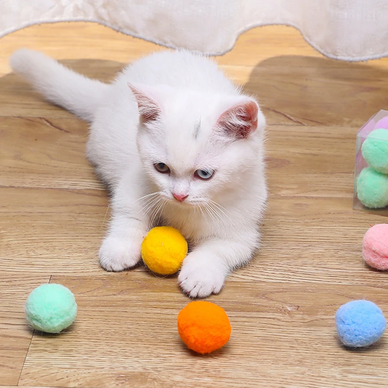 Pelota de felpa elástica para gatos, juguete interactivo colorido creativo de 3,5 CM, 12 unids/caja - imagen 4