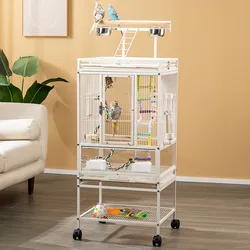 Jaula de metal con ruedas para loros y aves grandes - fácil de limpiar