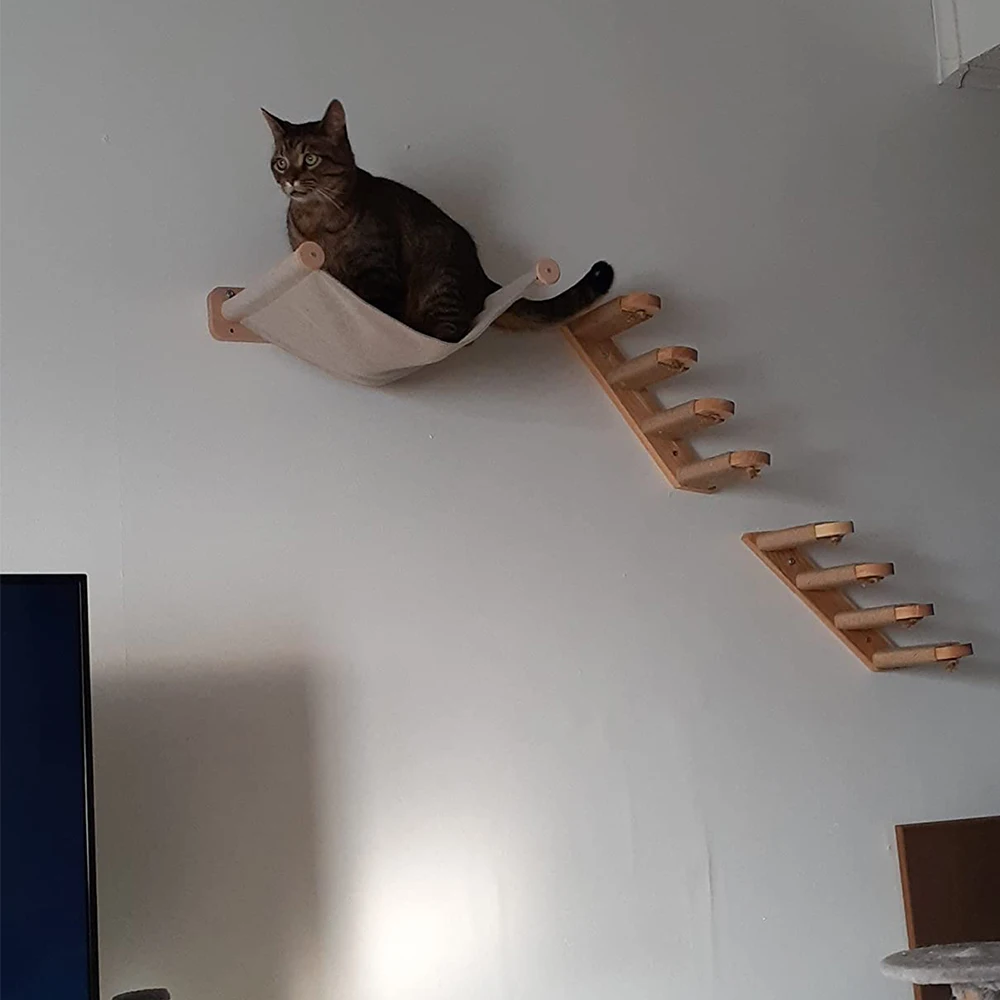 Hamaca de estante de combinación múltiple montada en la pared para gatos, poste de agarre de Sisal, escalera de árbol y Pedal, plataforma de salto, casa para gatos - imagen 5