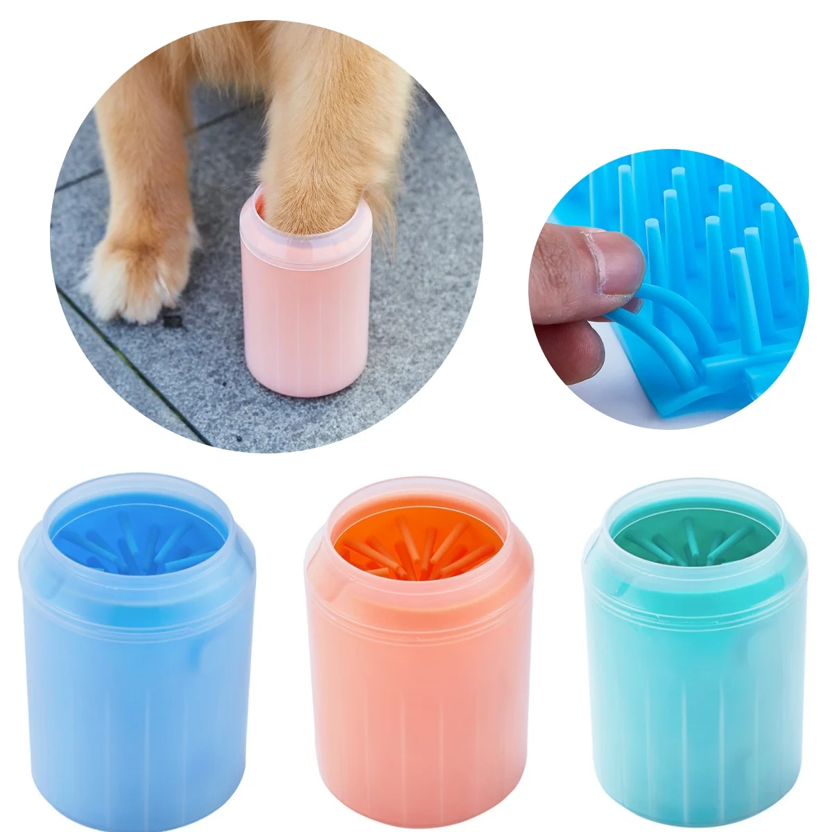 Taza limpiadora de patas de perro, cepillo limpiador de pies de silicona suave para mascotas, suministros de limpieza de baño de masaje portátiles para gatos y perros