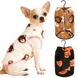 Otoño Invierno chaqueta para perros chaleco para perros pequeños gatos dibujos animados de felpa impreso Yorkshire Schnauzer ropa para cachorros trajes