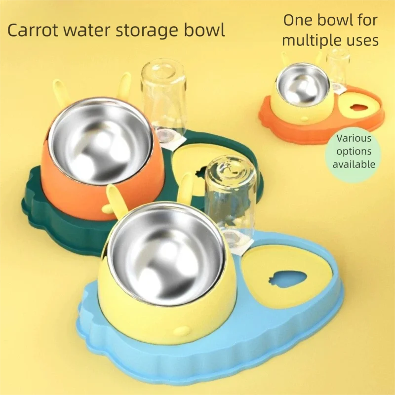 Cuenco doble de acero inoxidable para mascotas, diseño de zanahoria, alimentador lento antideslizante, cuenco para perros y gatos, dispensador de agua y comida para mascotas pequeñas y medianas - imagen 3