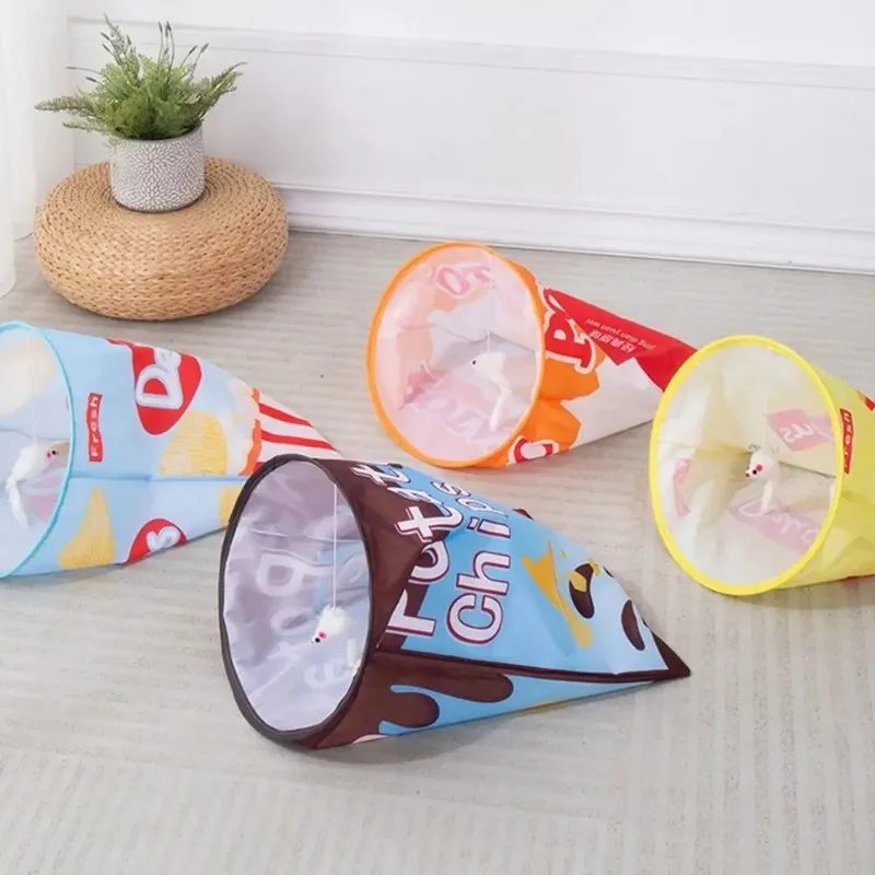 Bolsa de taladro interactiva de poliéster para gatos, plegable con sonido, patatas fritas, túnel para gatos, resistente a mordeduras, túnel de juego para gatos, juguetes - imagen 5