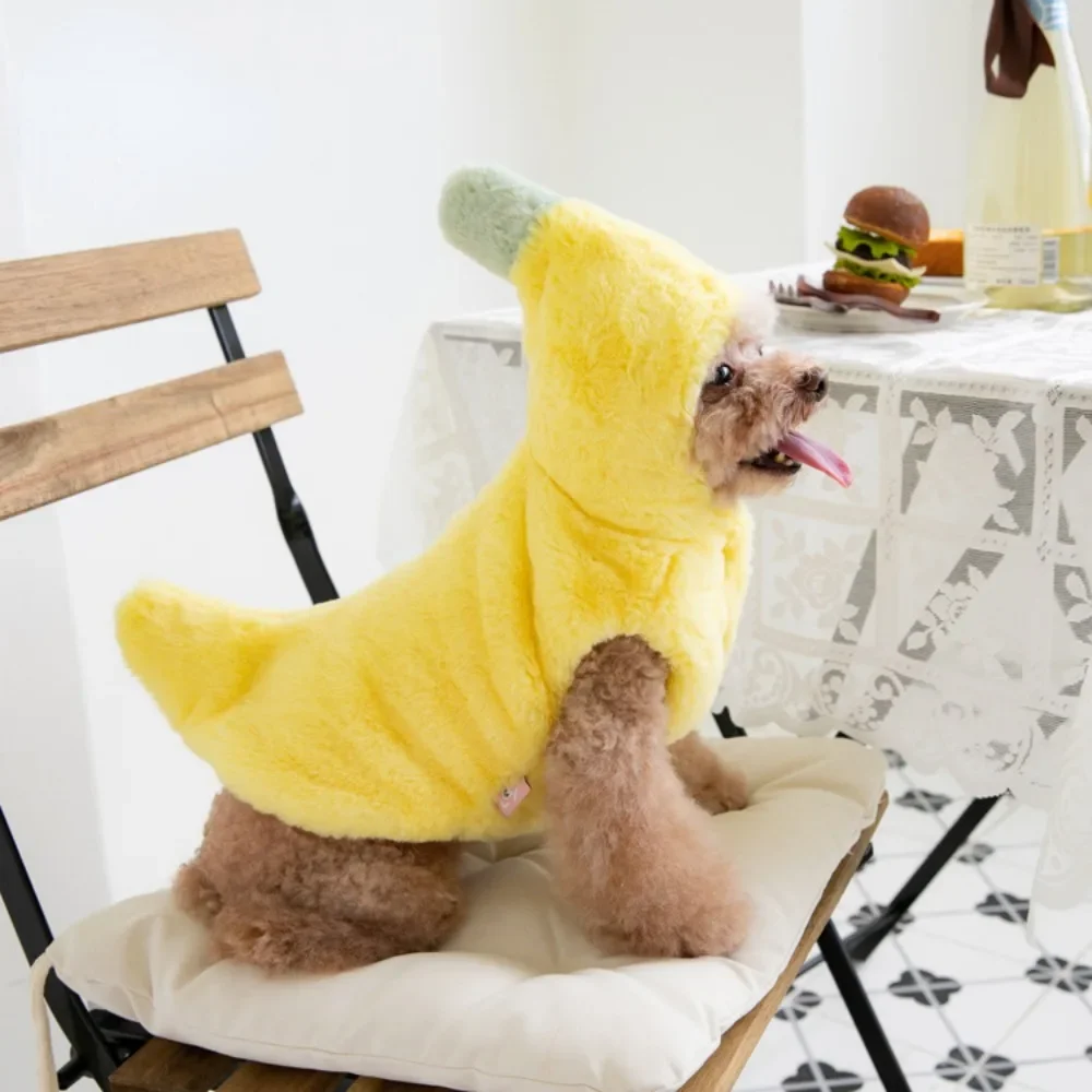 Vestido de invierno de transformación de plátano para mascotas, divertido vestido de Halloween, ropa de peluche cálida para perros y gatos, abrigo de plátano de felpa para cachorros - imagen 2