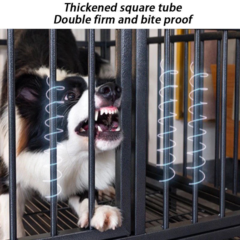 Jaula grande de hierro para perros, jaula para perros de tubo cuadrado grueso y barato para exteriores, casa Border Collie con ruedas, suministros para mascotas - imagen 3