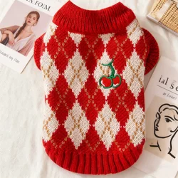 Suéter de punto invierno para caniche y perros pequeños – Estampado cereza