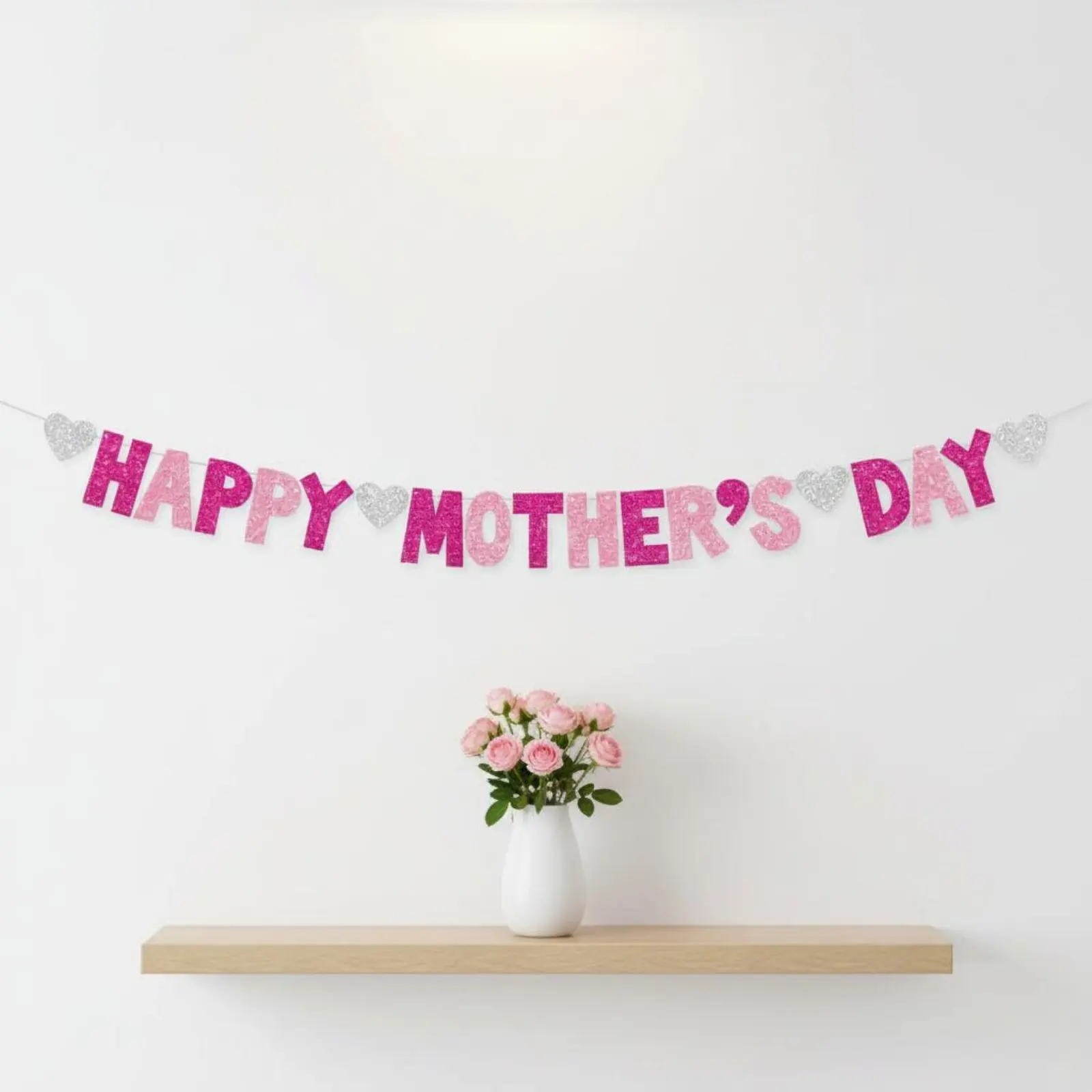Decoración Día de la Madre – Bandera festiva con brillo para hogar