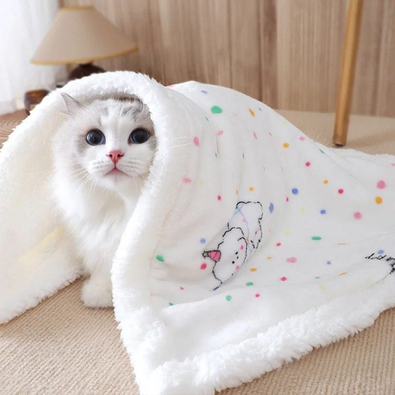 Manta doble de lana para perros, manta para mascotas con bonito patrón para gatos, perros, cómoda funda para dormir para perros, manta para cachorros, suministros para mascotas - imagen 2