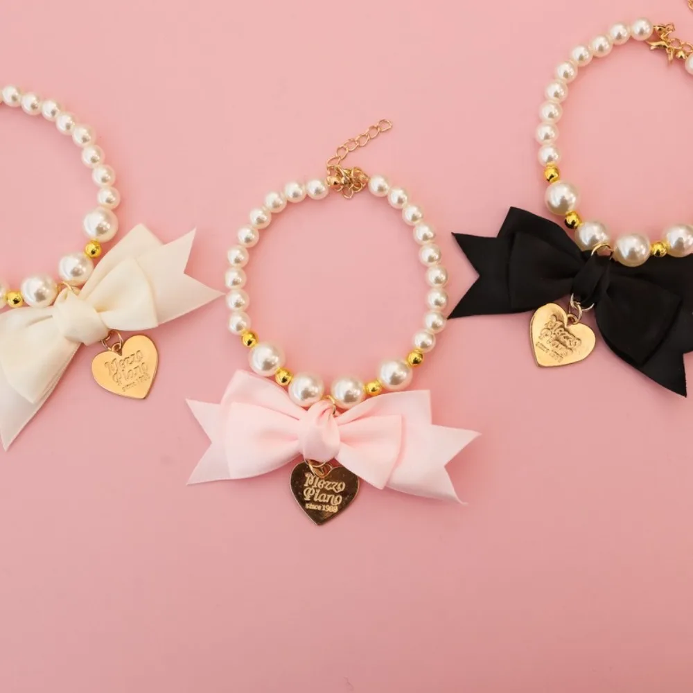 Collar de perlas boda para gatitos y perritos – Pajarita y corazón - imagen 4