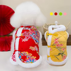 Chaqueta de invierno con estampado Floral para perros, ropa de ocio de algodón transpirable para gatos, abrigos de gatito Chihuahua con nudo de moda china