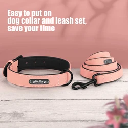 Collar PU personalizado con correa y placa para perros