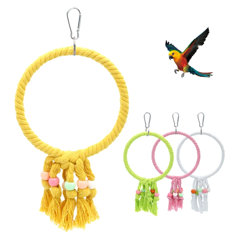 Jaula para loros y pájaros para mascotas, juguete para loros, cuerda de algodón, anillo circular, soporte para masticar, mordedura, columpio colgante, juguetes para juego de escalada