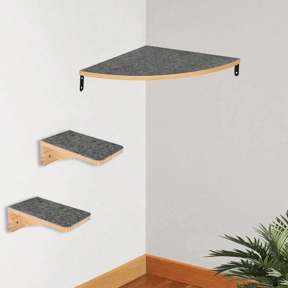 Muebles de pared para gatos, estante esquinero para escalar, perchas, cama para gatos montada en la pared con 2 escalones anchos, escaleras flotantes para pared interior para gatos - imagen 4
