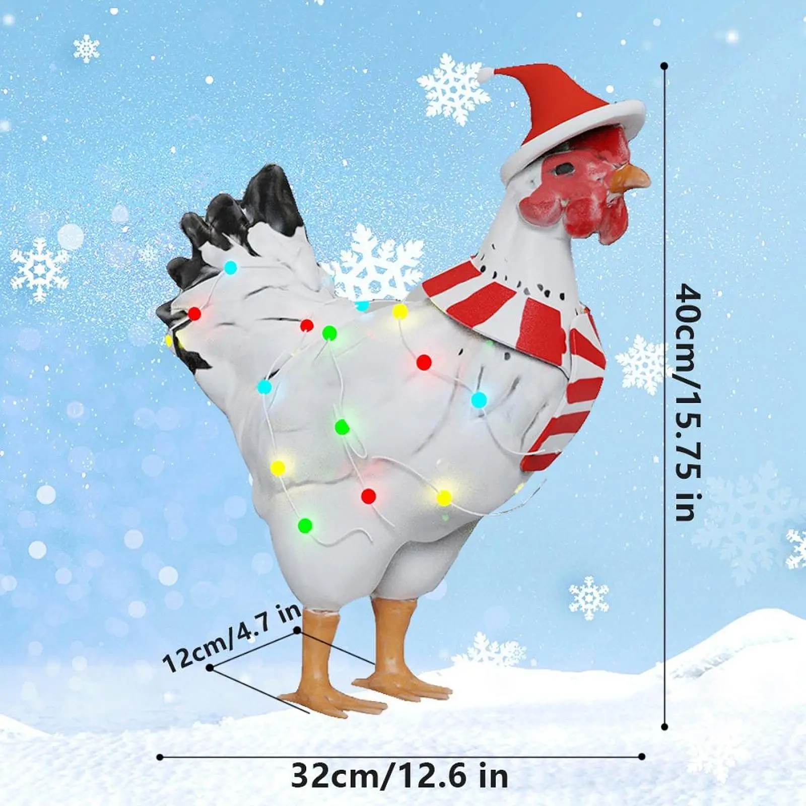 Solar Garden Chicken Statue, Collectible Creative Animal Sculpture with Solar Light, Christmas Outdoor Decoration for Courtyard