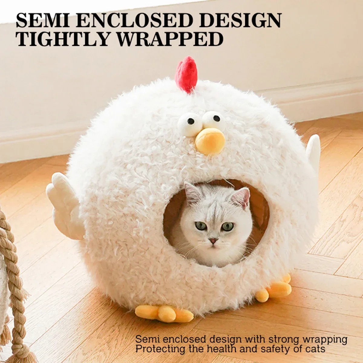 Cama para gatos totalmente cerrada, cálida, para invierno, suave, transpirable, lavable, casa para mascotas, diseño Universal de pollito para las cuatro estaciones, gato cómodo - imagen 5