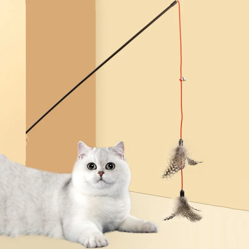 Juguete para gatos, palos de plumas para gatos, juguetes interactivos de doble pluma, palo de rompecabezas para gatos con campana, productos para mascotas - imagen 2