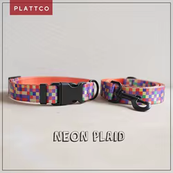 Collar de cuadros neon para perros – Hebilla resistente y регуulable