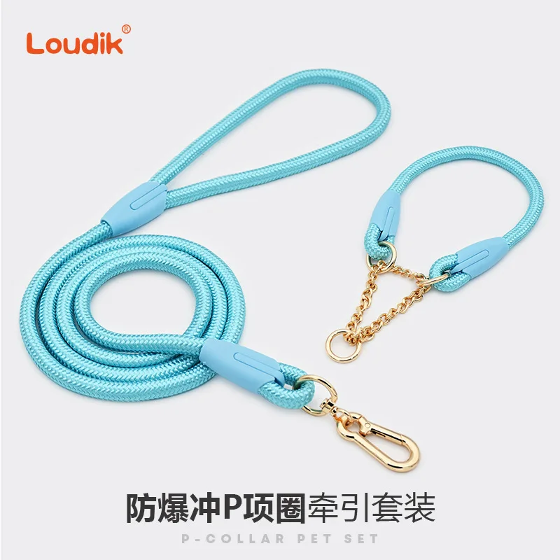 Juego de Collar y correa para perro de cuerda trenzada, plomo de entrenamiento para mascotas de nailon resistente para perros medianos a grandes, caminar al aire libre con bloqueo