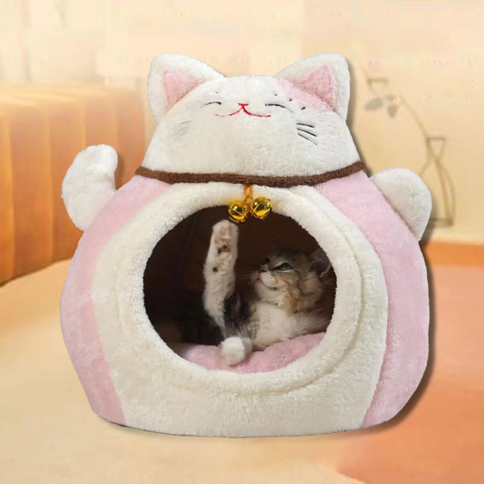 Lucky Cat Pet House Pet Bed Gifts Soft Accessory Warm PP Cottons Anti Slip Bottom Convenient Versatile with Shelter