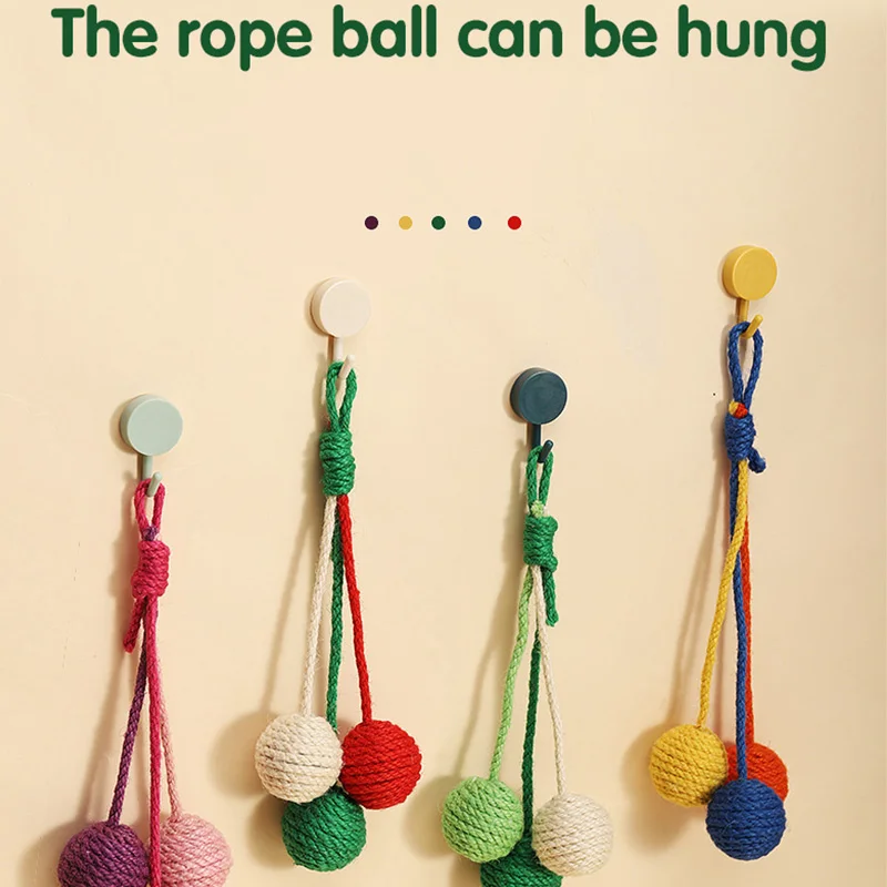 HOOPET-Bola de yute colgante para gato, juguete interactivo colorido de cuerda de Sisal, juego de bolas de cuerda resistente A las mordeduras - imagen 5