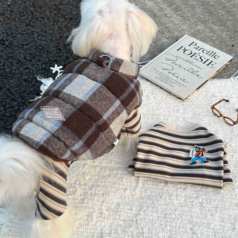 Abrigo para mascotas, abrigo grueso a cuadros de invierno, chaleco cálido y cómodo, ropa navideña para perros pequeños, ropa para cachorros, chaquetas - imagen 2