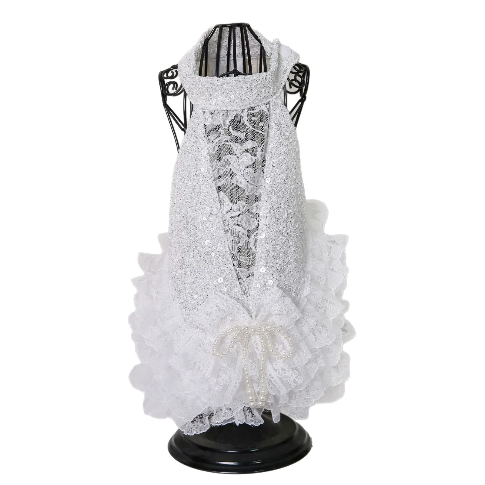 Vestido de novia blanco puro para primavera/verano para mascotas, vestido de princesa para perros, falda con tirantes y lazo, ropa brillante para perros pequeños - imagen 5