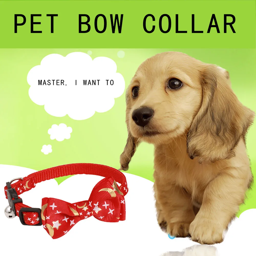 Collar de mascota con campana, cinta chapada en oro, lazo, estrella, Luna, gato, cachorro, nuevo - imagen 3