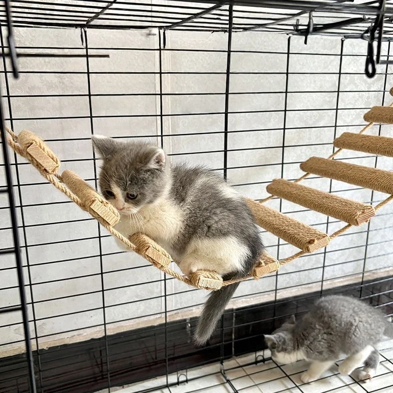 Muebles de pared para gatos, estructura de escalada de suelo de 50 cm, escalera de escalada de madera maciza con cuerda de cáñamo, estructura de escalada multifuncional - imagen 2