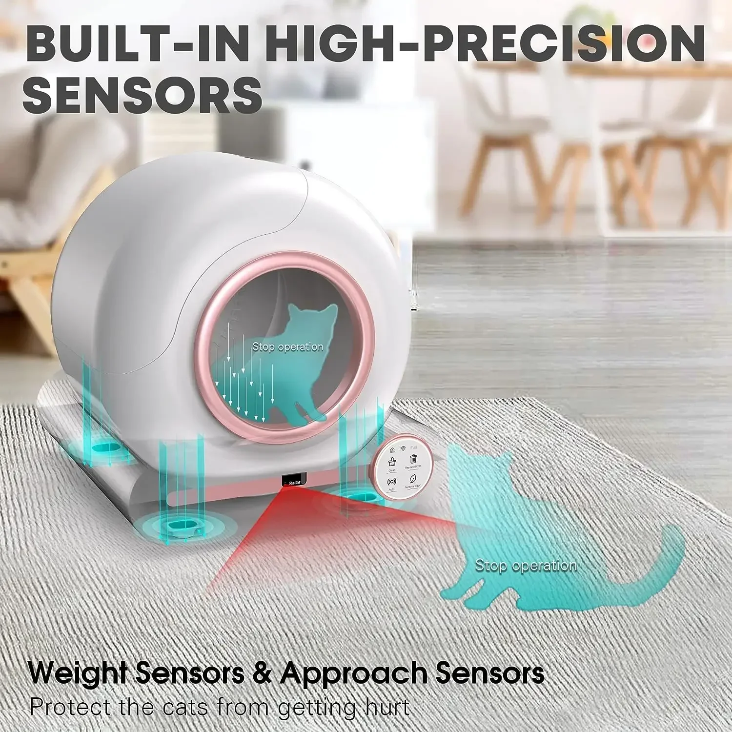 Caja de arena inteligente automática para gatos, inodoro de autolimpieza, completamente cerrado, eléctrico, grande, para mascotas, versión en inglés - imagen 3