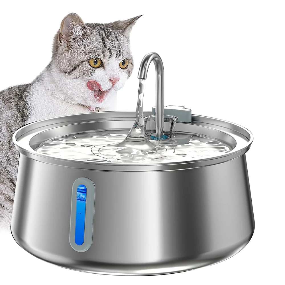 Fuente de agua para gatos de acero inoxidable de 4L, dispensador de agua automático ultrasilencioso para mascotas con filtro, tazón de agua de filtración multicapa