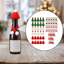 Mini conjunto de gorro y bufanda de punto, adorno navideño, cubierta para botella de vino, decoración navideña para broches