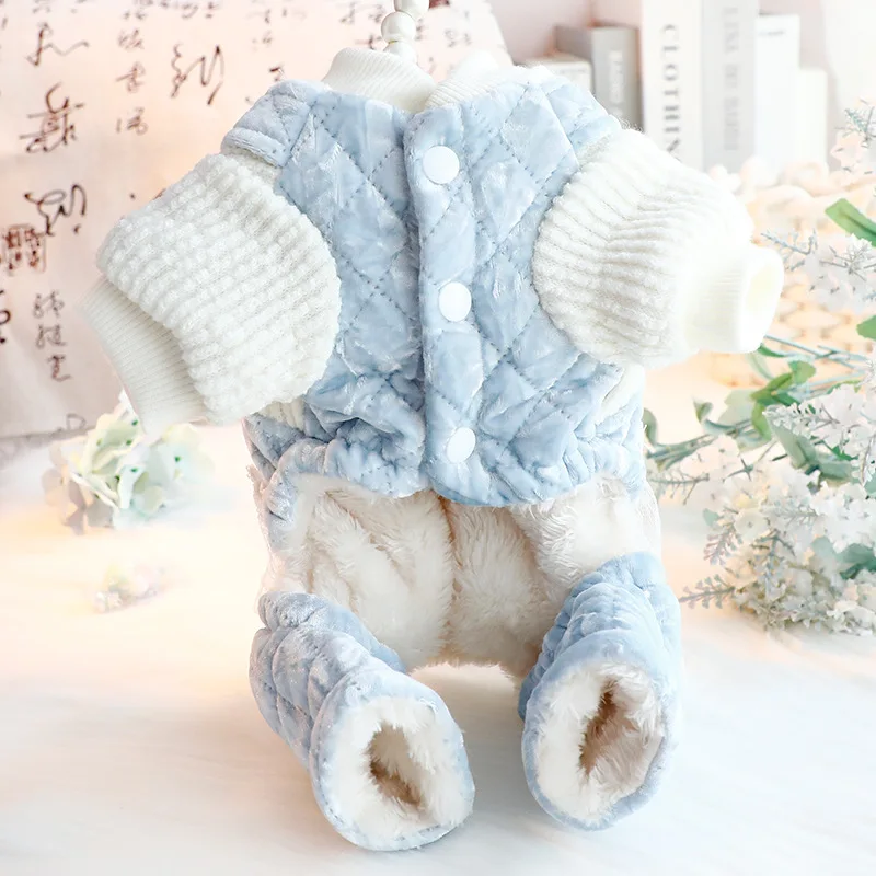 Ropa de invierno y otoño para perros, abrigo de algodón de cuatro patas a cuadros de lana gruesa, traje cálido de Estilo Princesa de encaje para perros pequeños - imagen 4