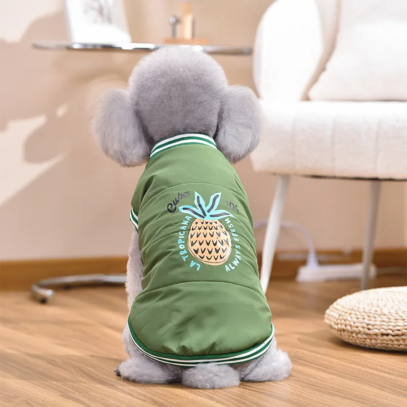 Chaqueta bordada de piña para otoño e invierno, Parkas cálidas a juego de colores para perros, ropa para perros y gatos de tamaño pequeño y mediano para mascotas - imagen 3