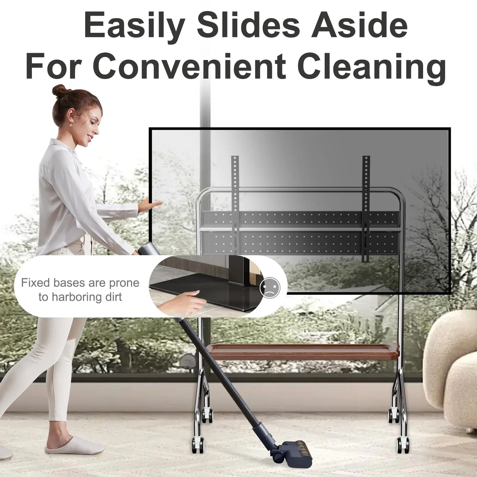 Soporte móvil para TV con ruedas de acero inoxidable, portátil - imagen 2