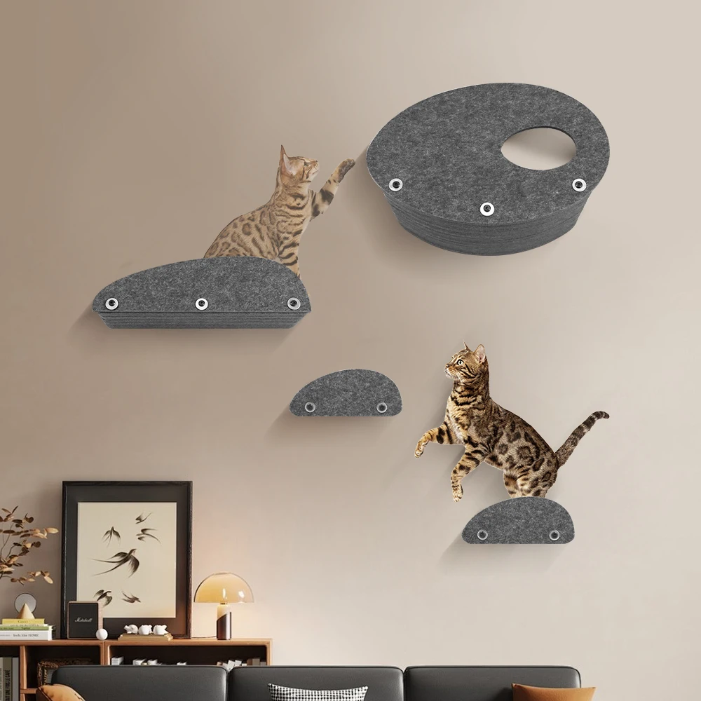 Estante perchero de pared para gatos con rascador – Fieltro gris - imagen 3