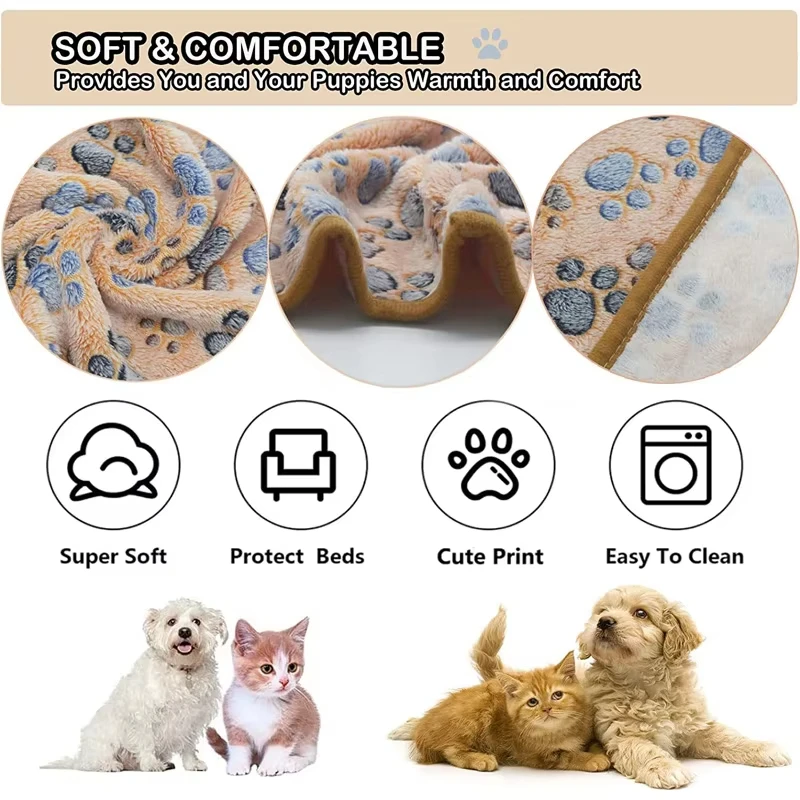 Estera de cama para perros, manta suave y esponjosa para mascotas, bonito patrón de patas/elefante, estera de viaje para mascotas, manta cálida y cómoda para perros y gatos - imagen 3